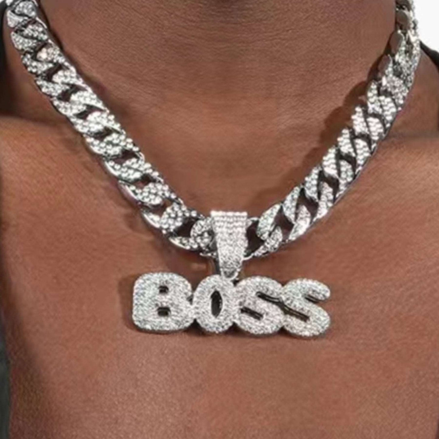 Iced Out Bling BOSS Cuban Chain Hip Hop Style Necklace