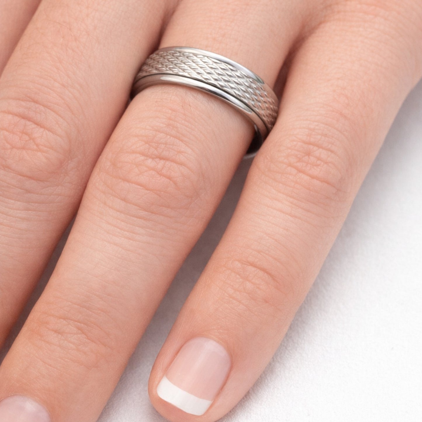 Stainless Steel Spinner Ring Diamond Cut Band
