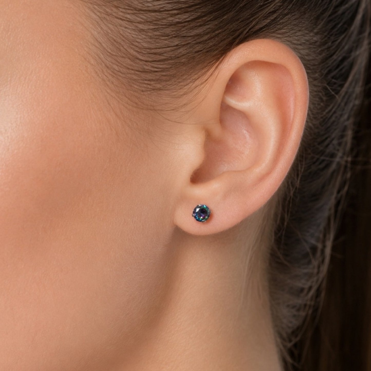 Rainbow CZ Flat Back Stud Earrings