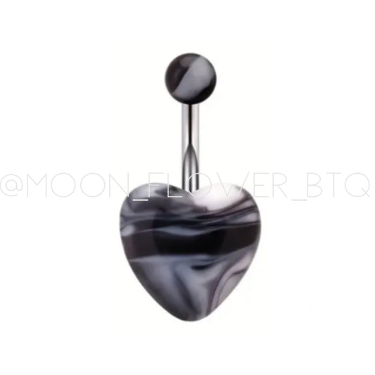 Marble Heart Navel Belly Button Ring