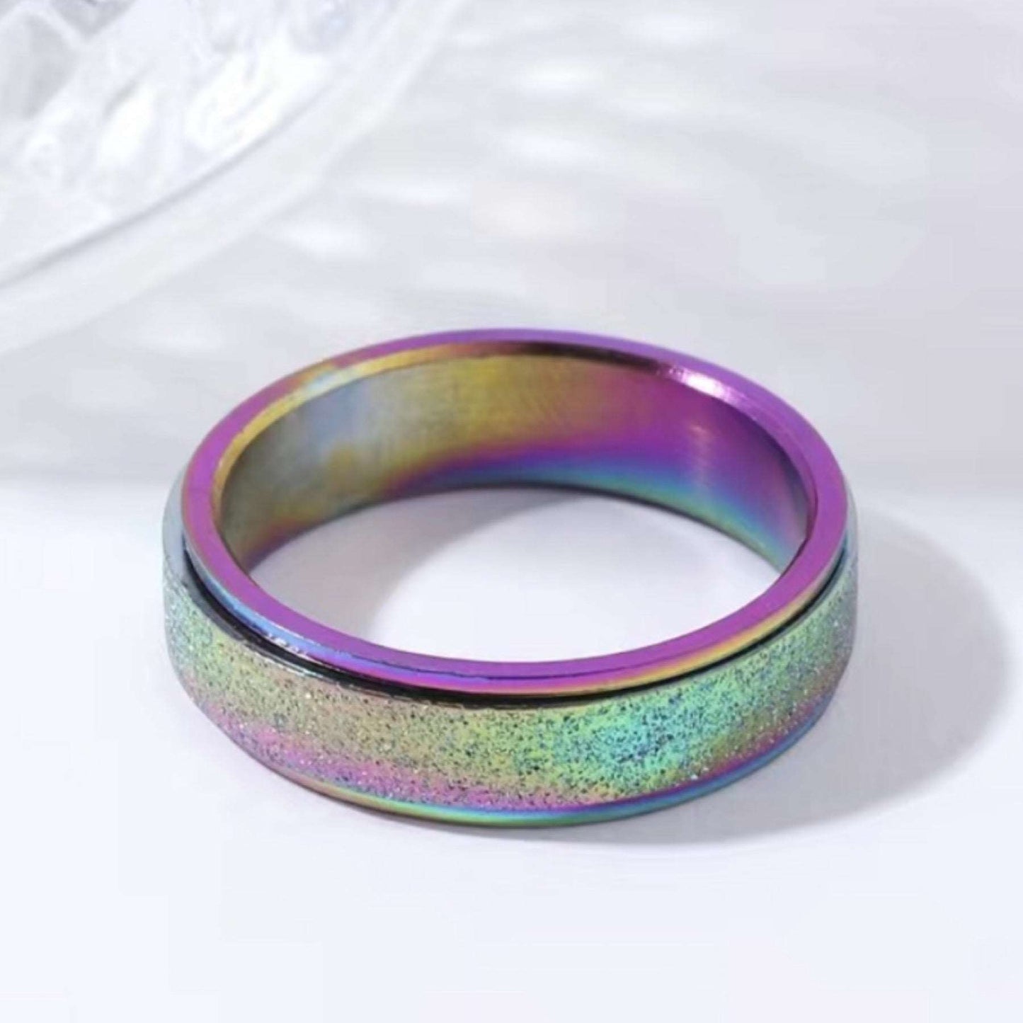 Sparkly Rainbow Silver Anxiety Fidget Spinner Ring