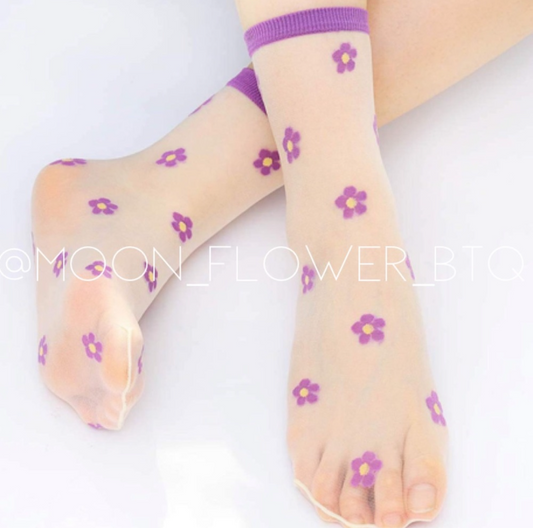 Purple Trendy Summer Floral Mesh Daisy Flower Socks