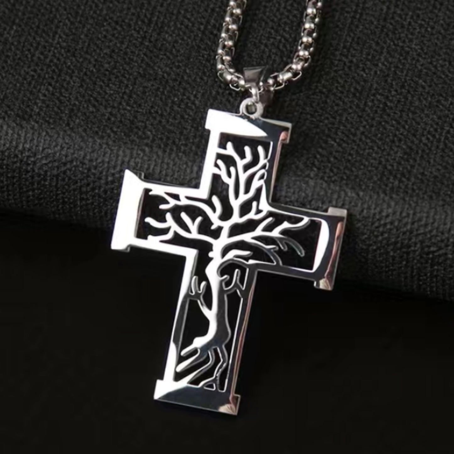 Silver Tree of Life Cross Cut Out Necklace