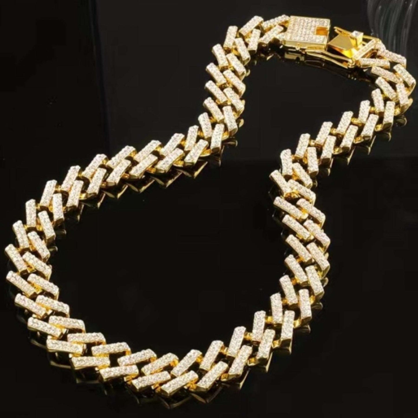 Iced Out Bling Gold Cuban Chain Hip Hop Style Necklace