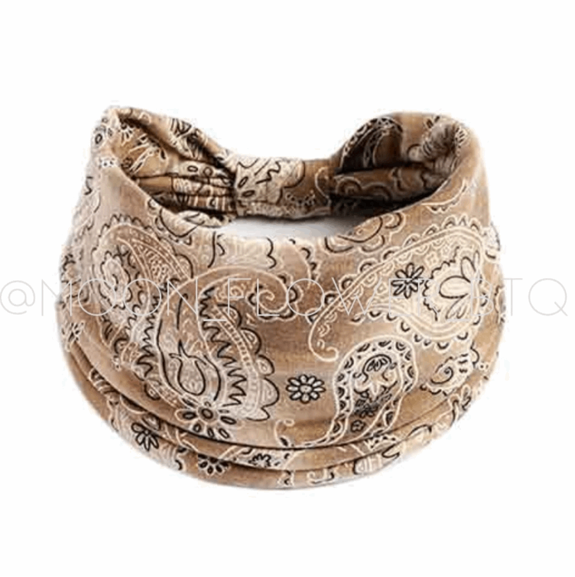 Tan Paisley Bandana Print Turban Headband Ear Warmer