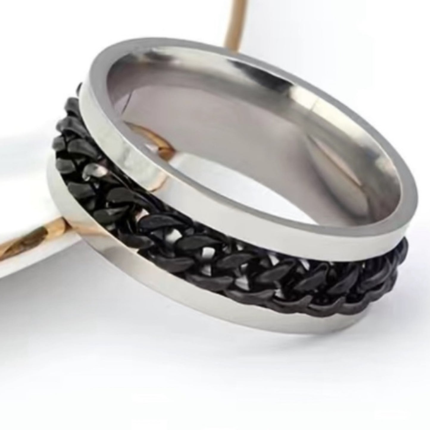 Stainless Steel Black Chain Spinner Ring