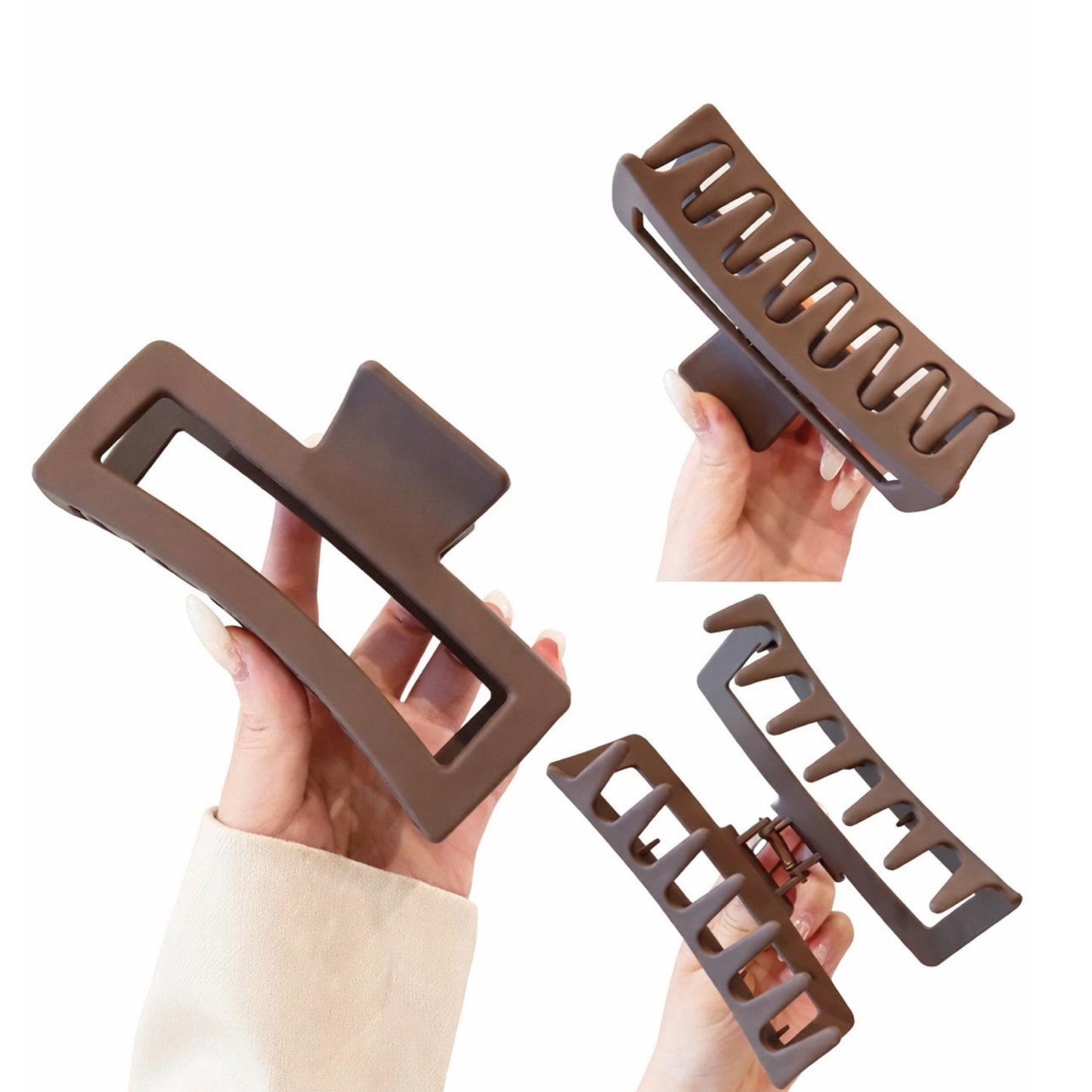 5 Inch Matte Rectangle Claw Clip Set – Brown Black White Hair Clips