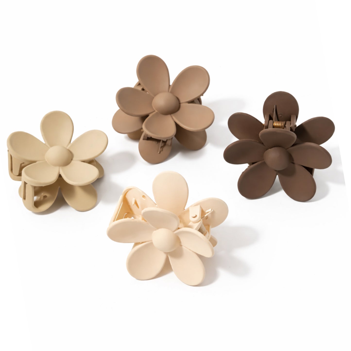 4 Pc Set Matte Daisy Flower Hair Claw Clips – Neutral Tones