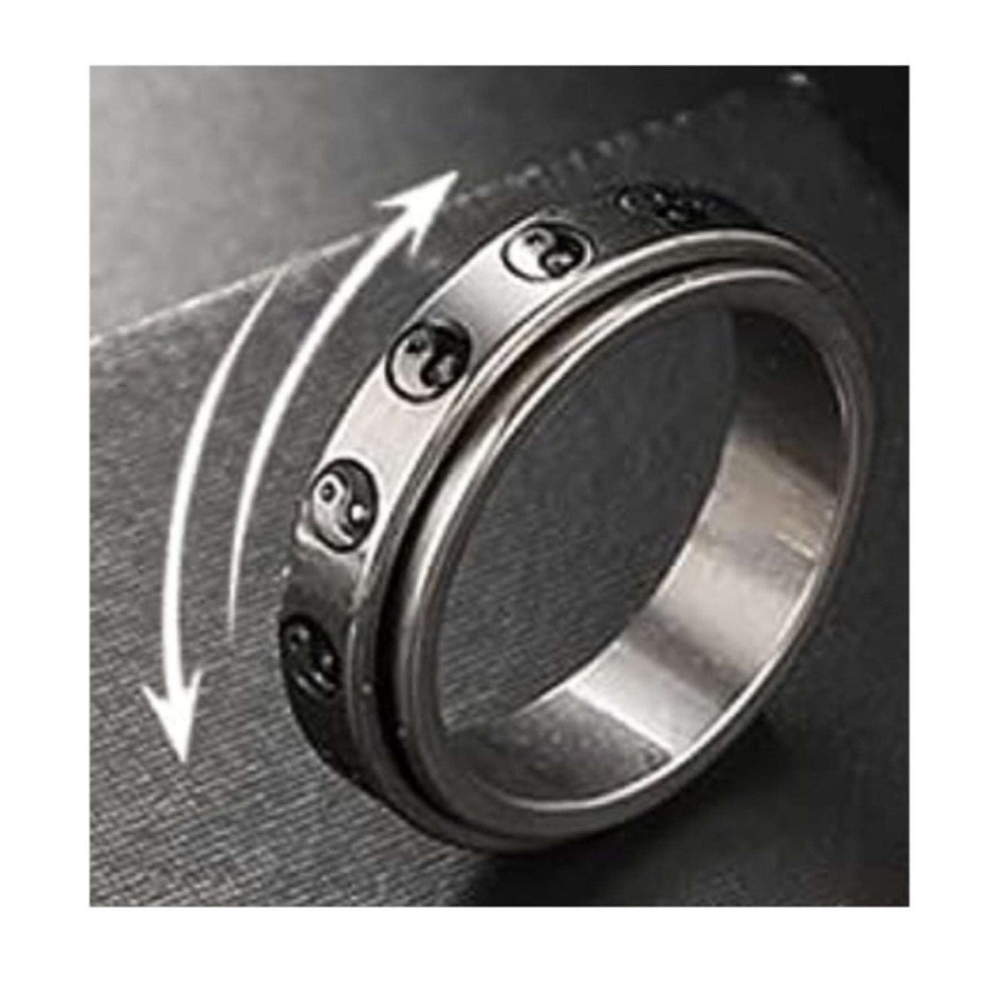 Silver Yin and Yang Stainless Steel Anxiety Fidget Spinner Ring