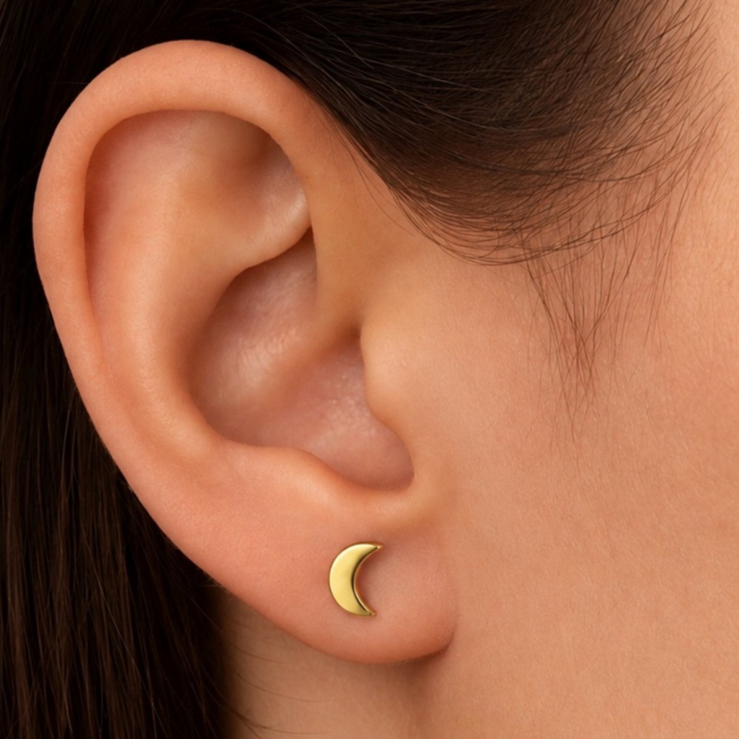 Gold Crescent Moon Flat Back Stud Earrings