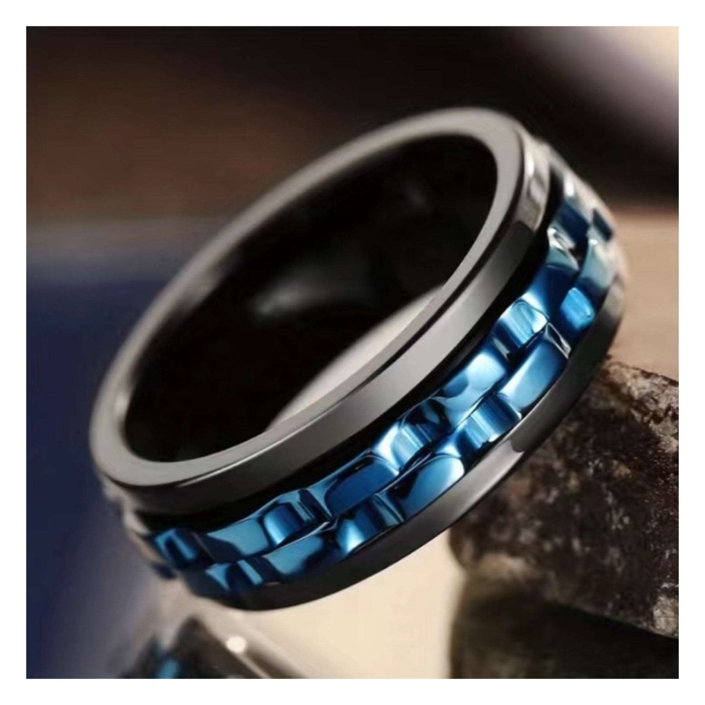 Black & Blue Spinning Gears Anxiety Fidget Ring