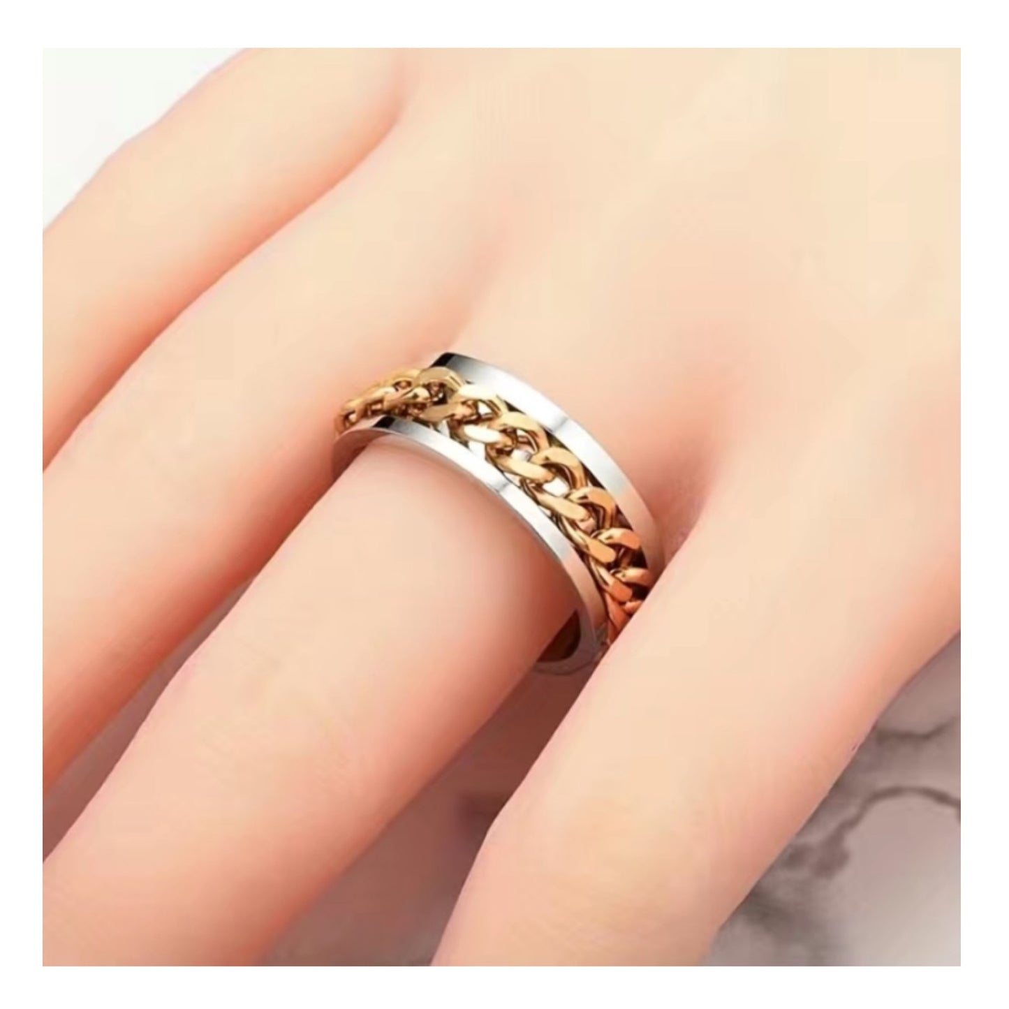 Silver Gold Chain Anxiety Fidget Spinner Ring