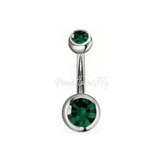 Emerald Green CZ Belly Button Ring – 14G Surgical Steel Navel Barbell