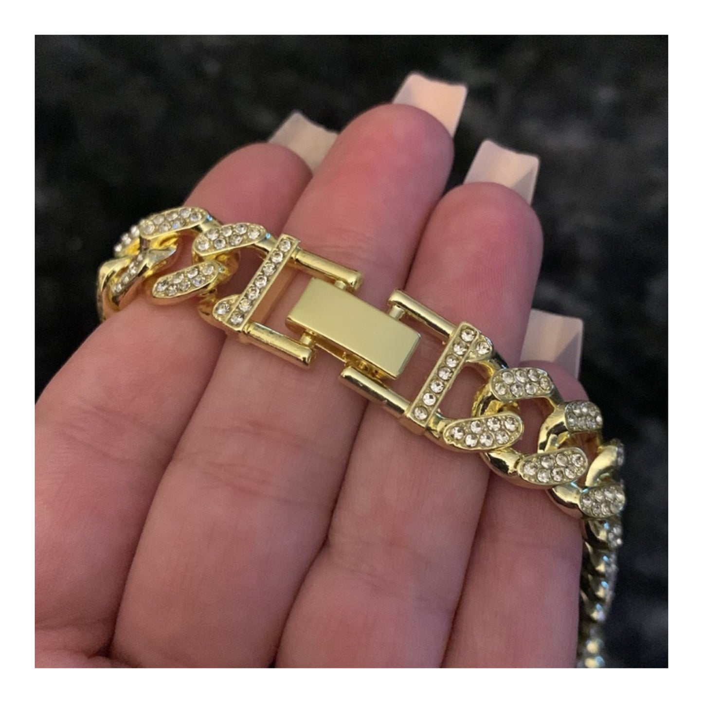 Gold 20” 13mm Cuban Link Chain with Clear CZ – Stainless Steel Iced Out Necklace