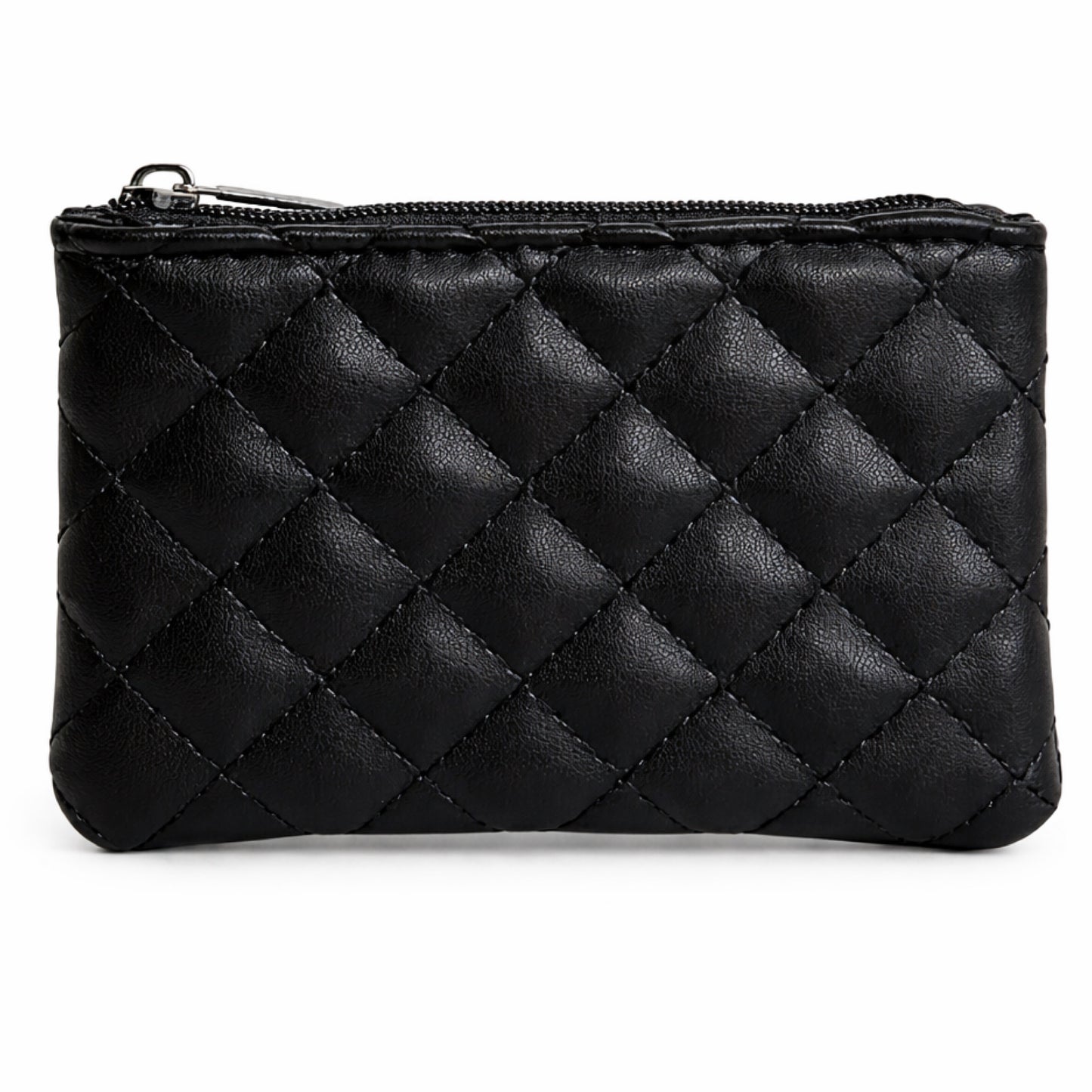 Black Quilted Mini Zip Coin Pouch Card Holder