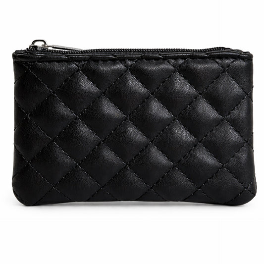 Black Quilted Mini Zip Coin Pouch Card Holder