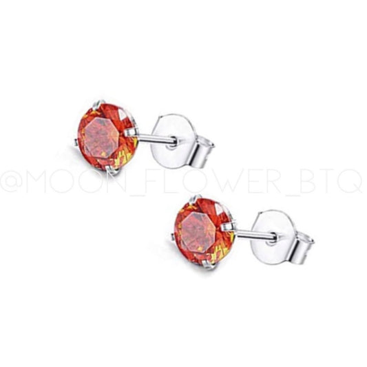 Red Orange CZ Stud Earrings