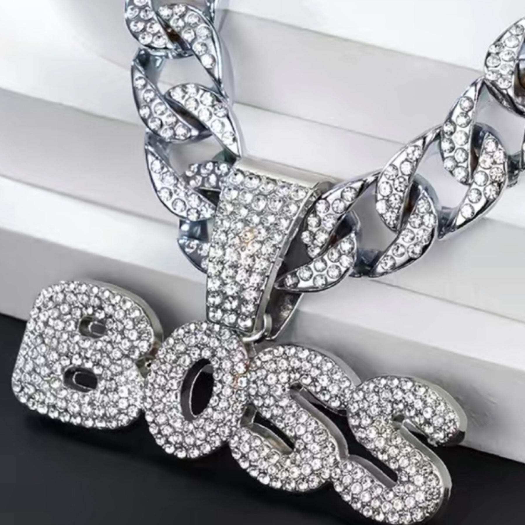 Iced Out Bling BOSS Cuban Chain Hip Hop Style Necklace