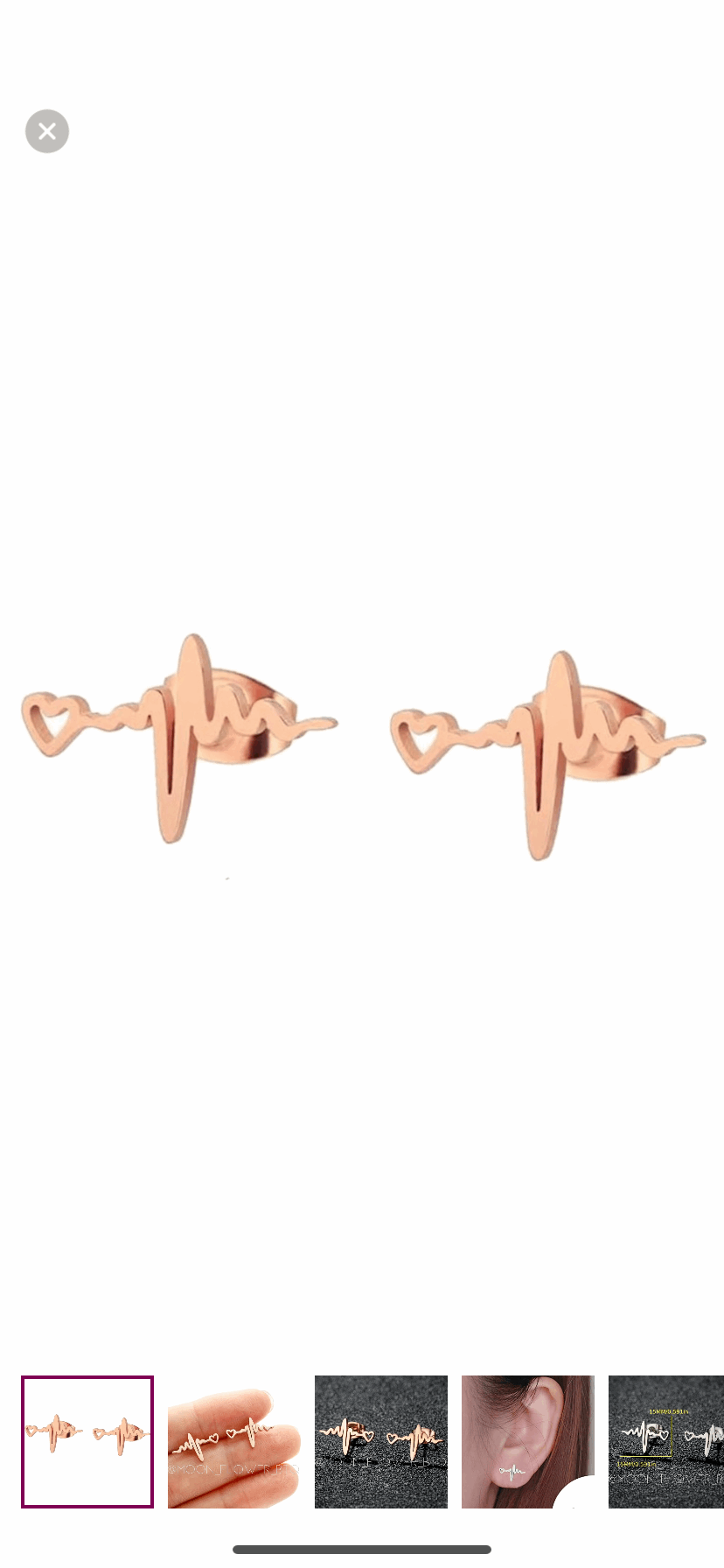 Tiny Rose Gold Heartbeat Lifeline Stud Earrings