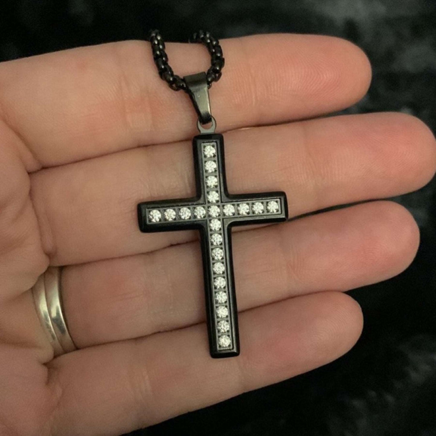 Black CZ Cross Necklace