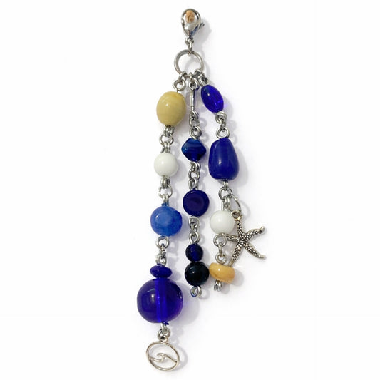 Blue Beaded Starfish & Wave Coastal Charm | Keychain Bag Charm Zipper Pull
