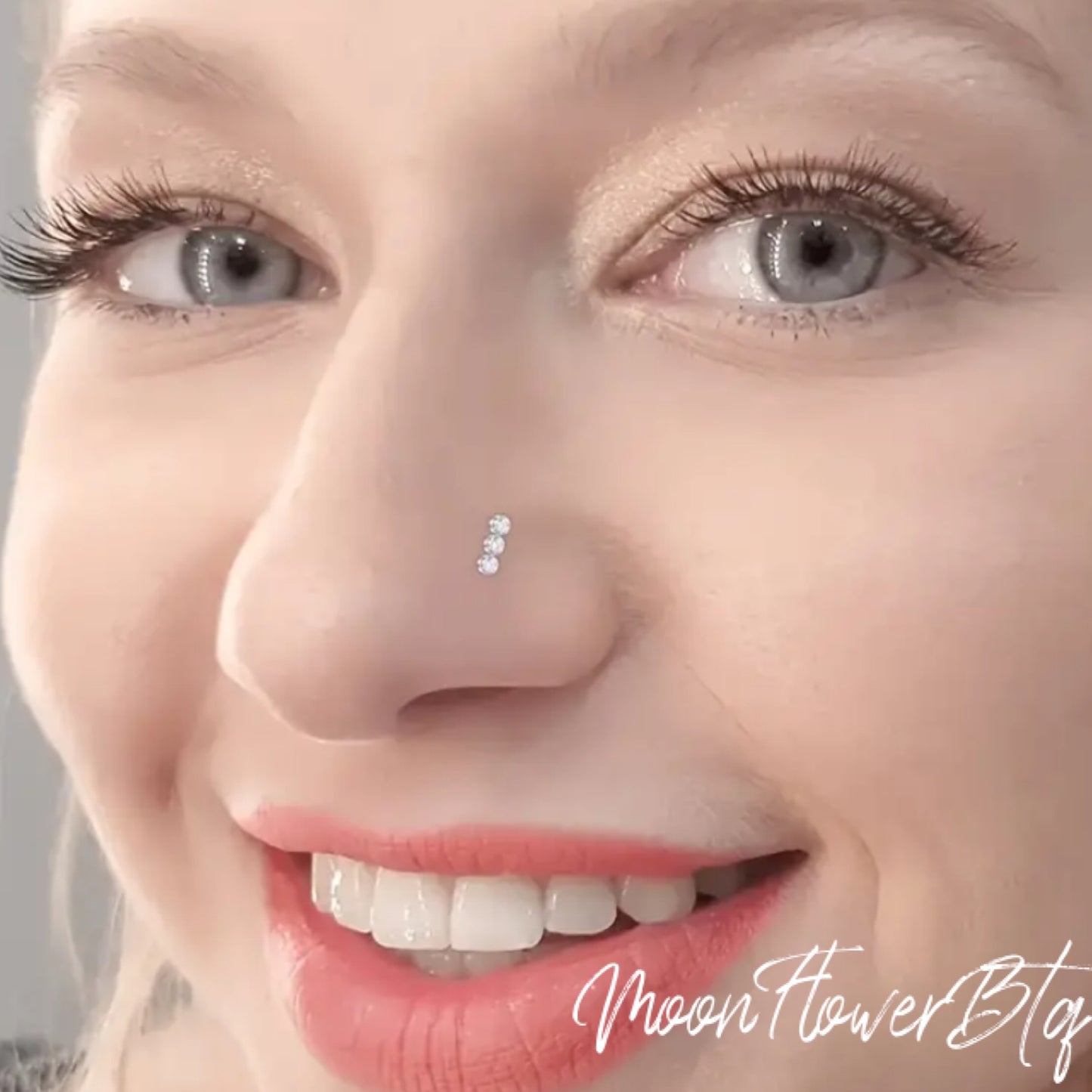 Silver Triple CZ Screw Nose Ring