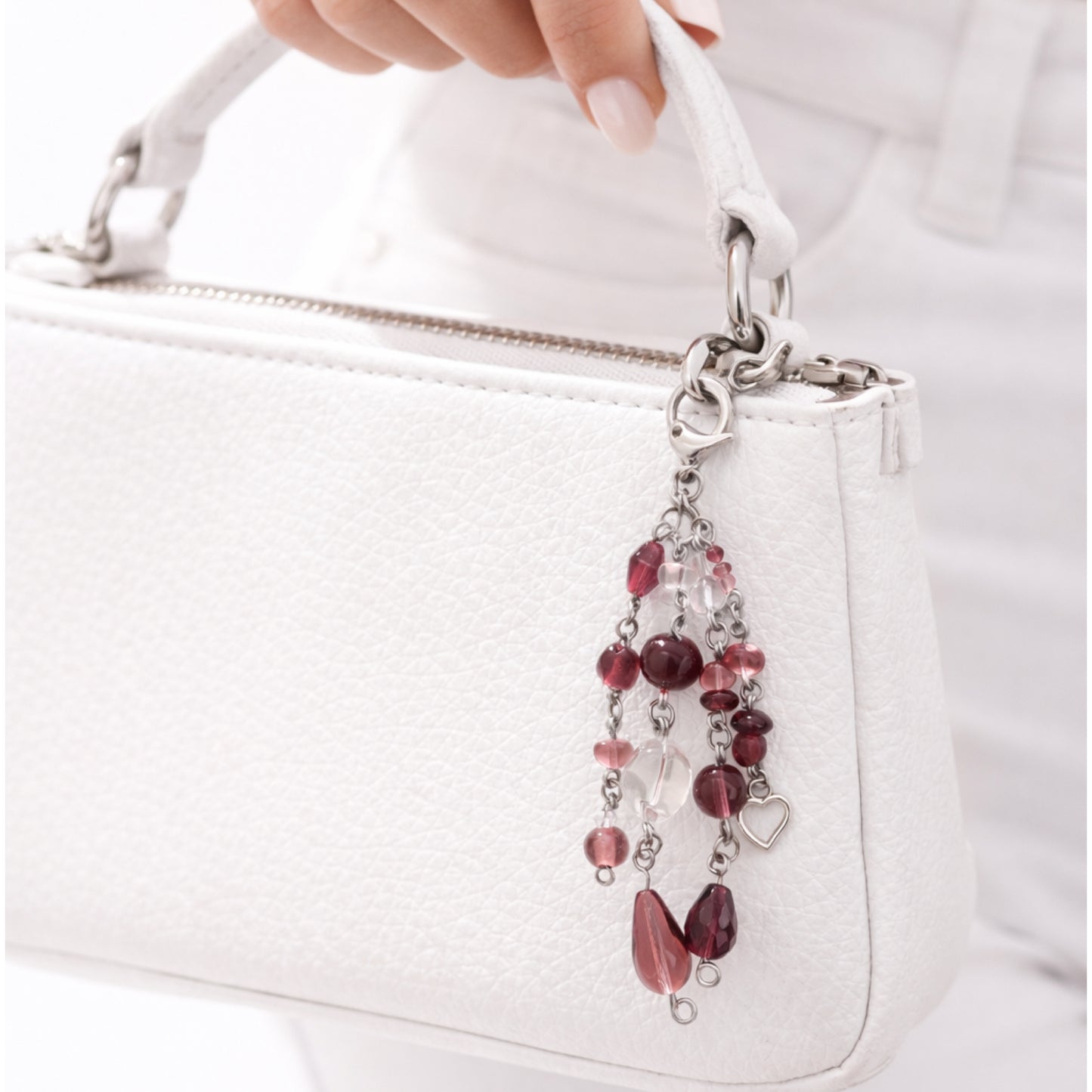 Purple Beaded Heart Charm Keychain – Bag Charm, Zipper Pull, Lip Balm Charm
