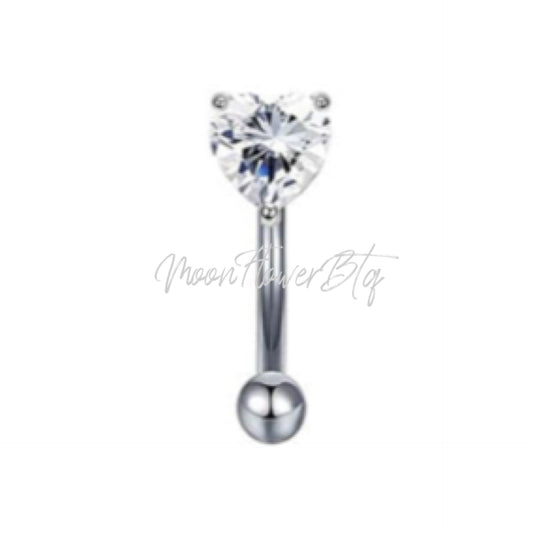 Silver CZ Heart Barbell Earring