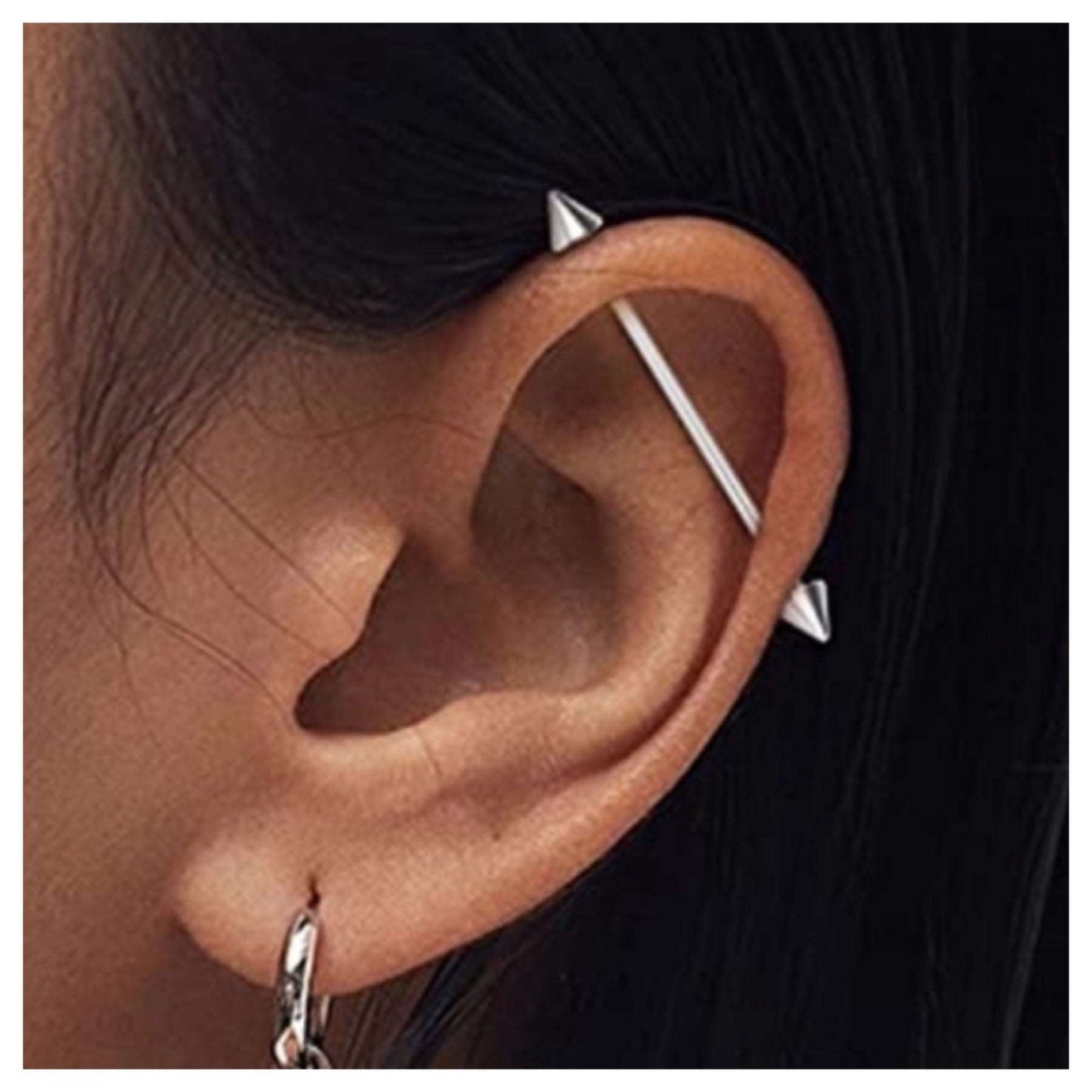 Silver Spiked Industrial Barbell Earring