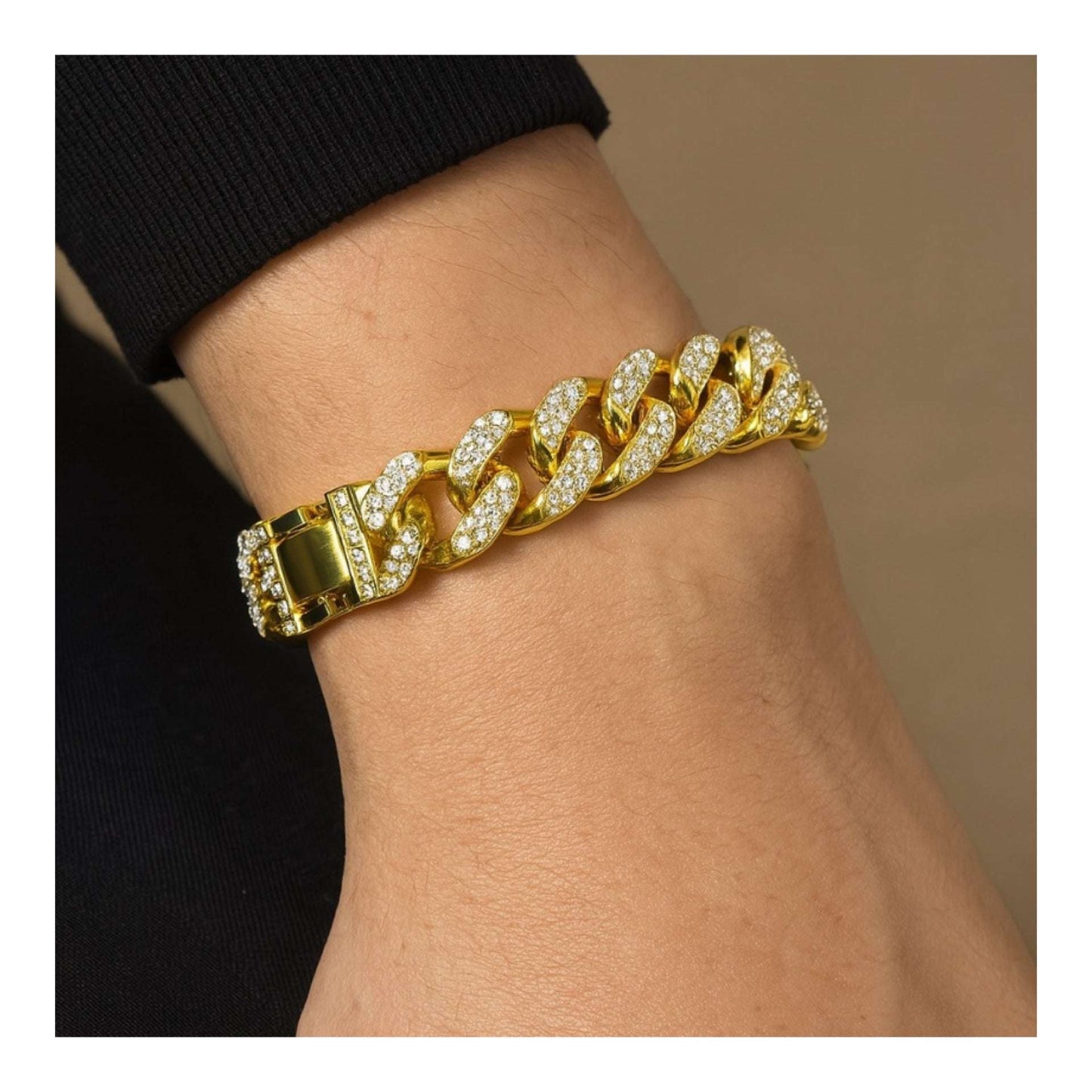 Iced Out Bling Gold Cuban Chain Hip Hop Style Bracelet