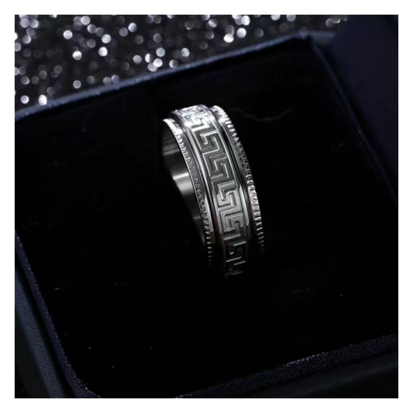 Silver Greek Key Stainless Steel Anxiety Fidget Spinner Ring