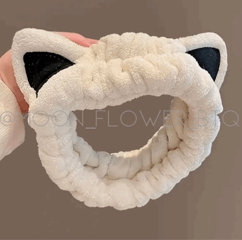 White Kitty Cat Plush Microfiber Facial Spa Headband