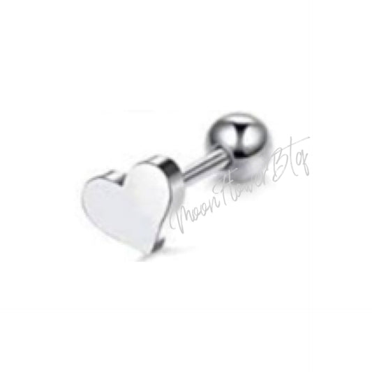 Silver Heart Stainless Steel Barbell Earring