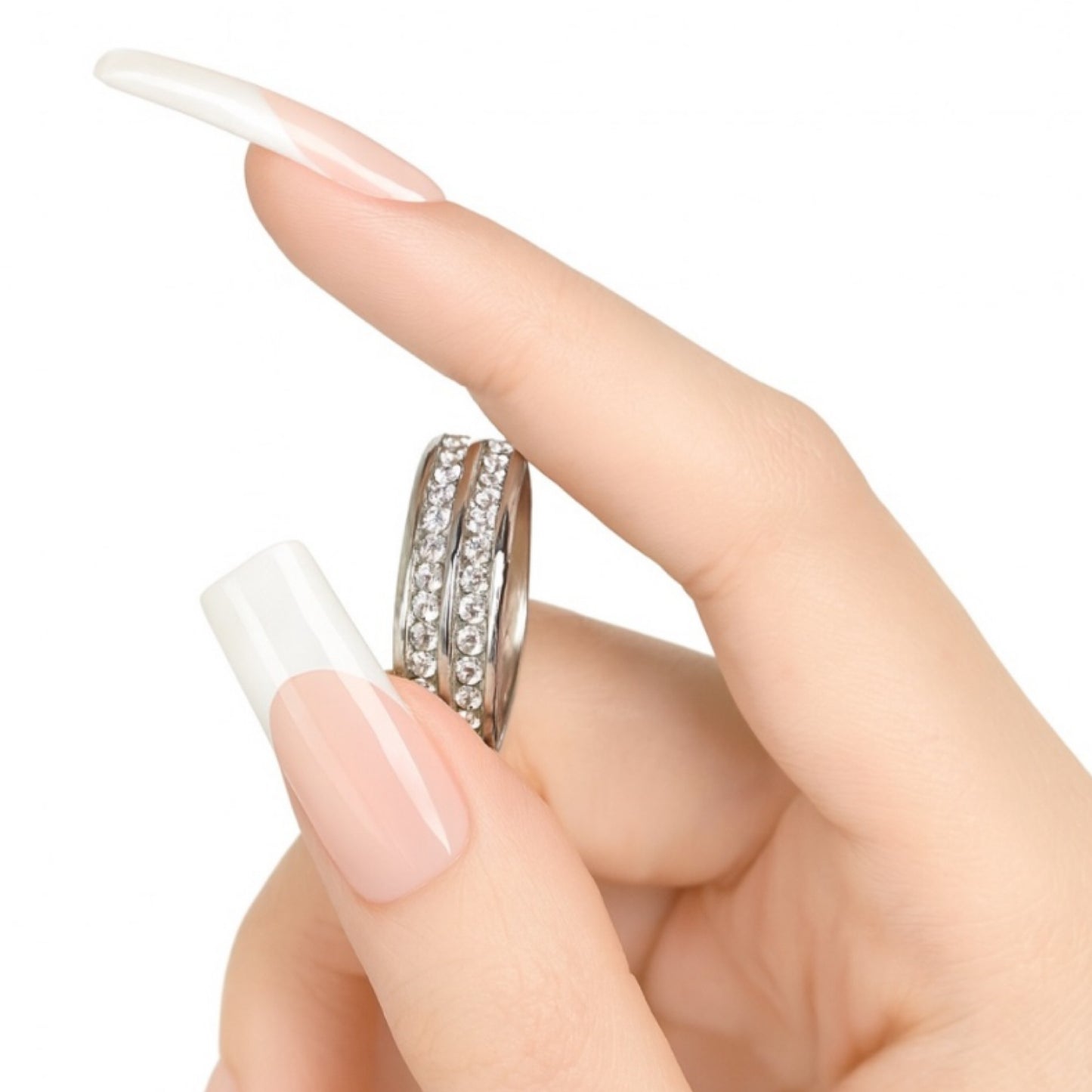 Double Row CZ Band Ring Stainless Steel Clear Stone Stack Ring
