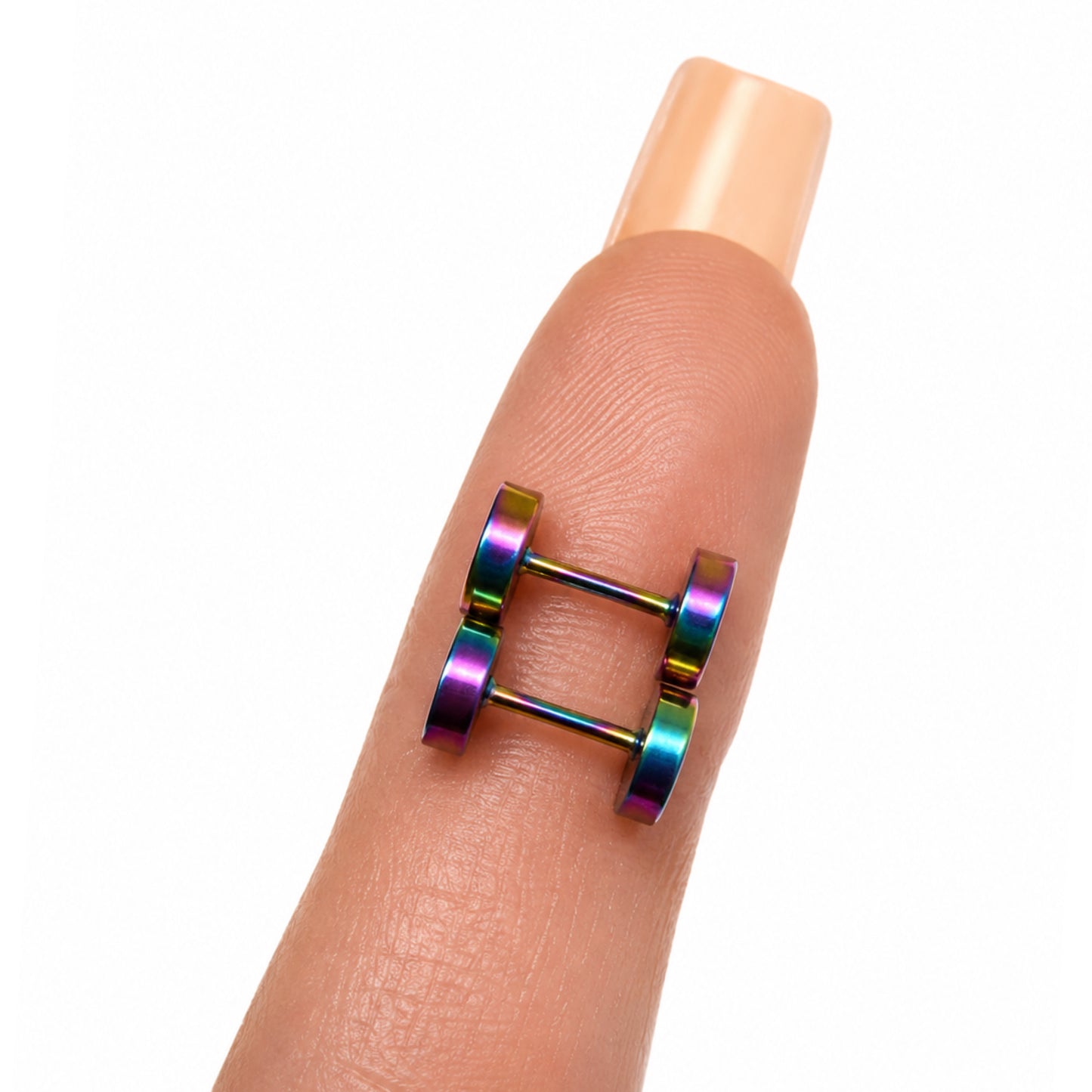 Rainbow Oil Slick Faux Gauge Fake Plug Earrings – 18G Studs 6mm