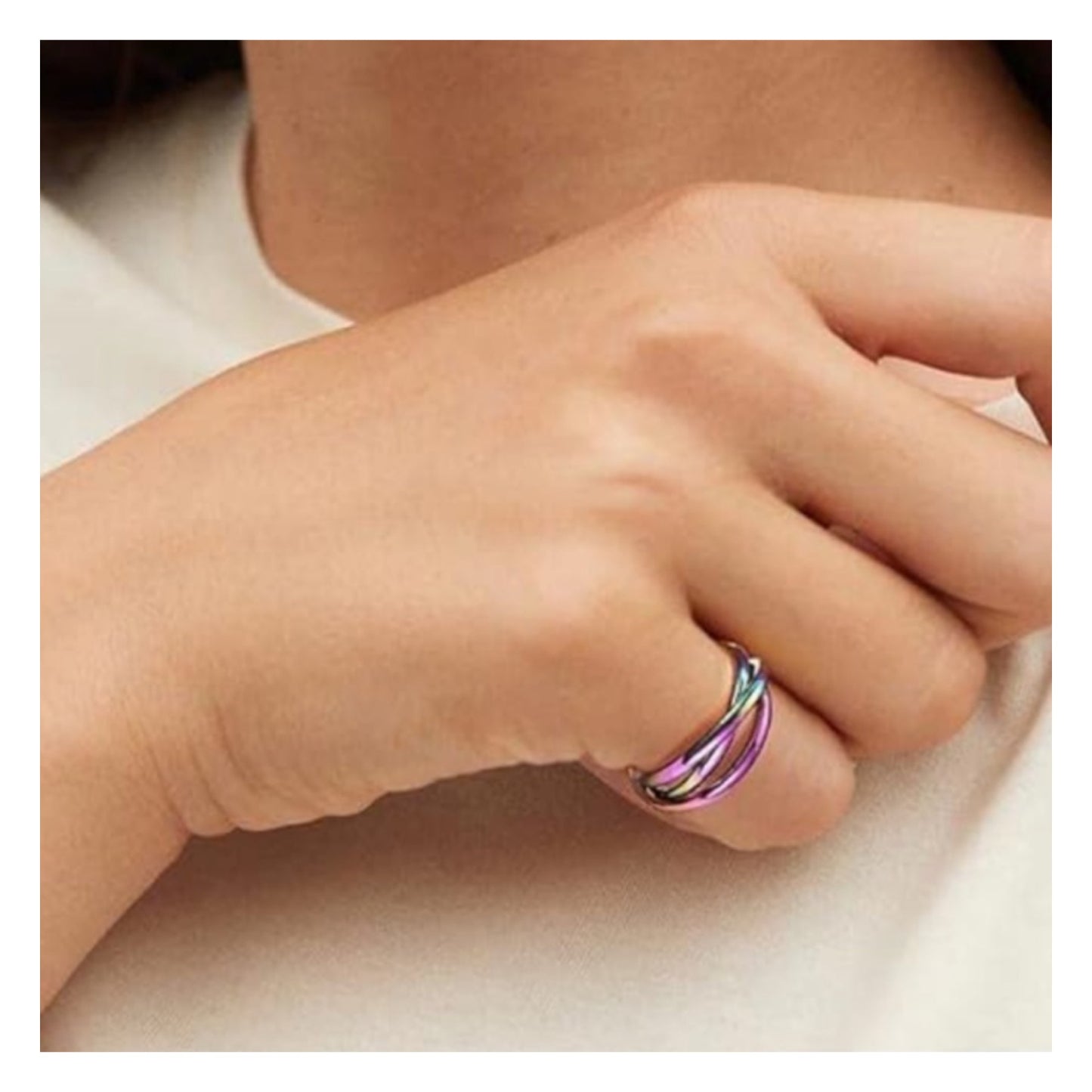 Rainbow Triple Interconnected Anxiety Fidget Ring