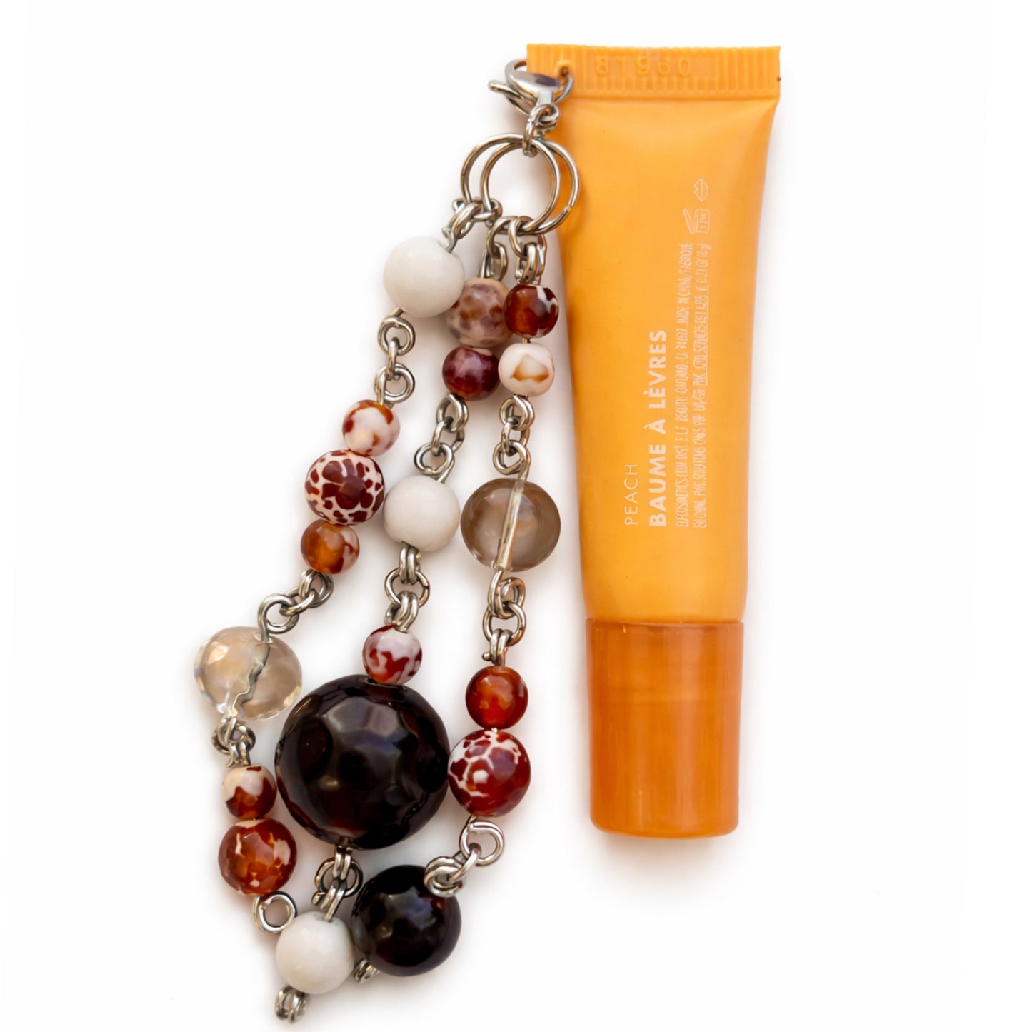 Dark Amber Beaded Charm - Keychain Bag Charm Zipper Pull Lip Balm Charm