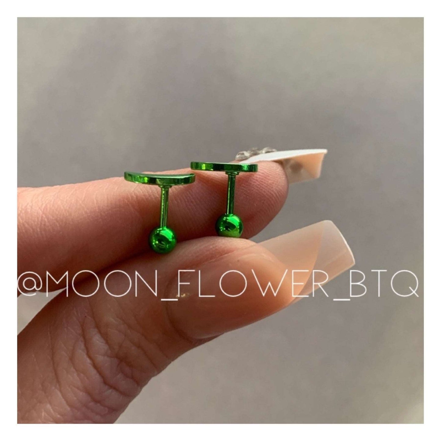 Green Moon Barbell Earrings