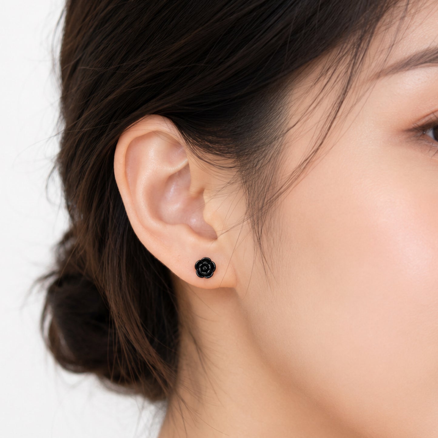 Black Rose Flat Back Stud Earrings