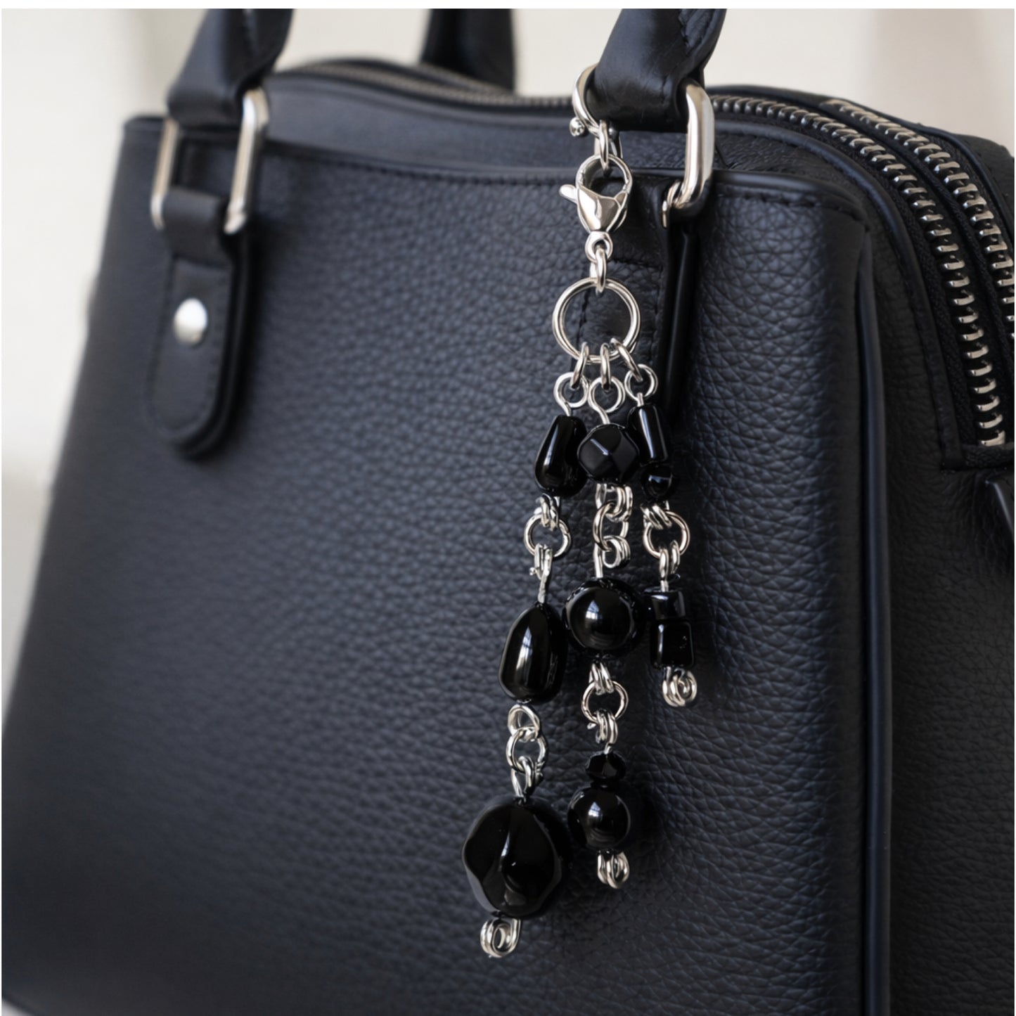 Black Glass Beaded Charm Zipper Pull Bag Charm – Stainless Steel Clip