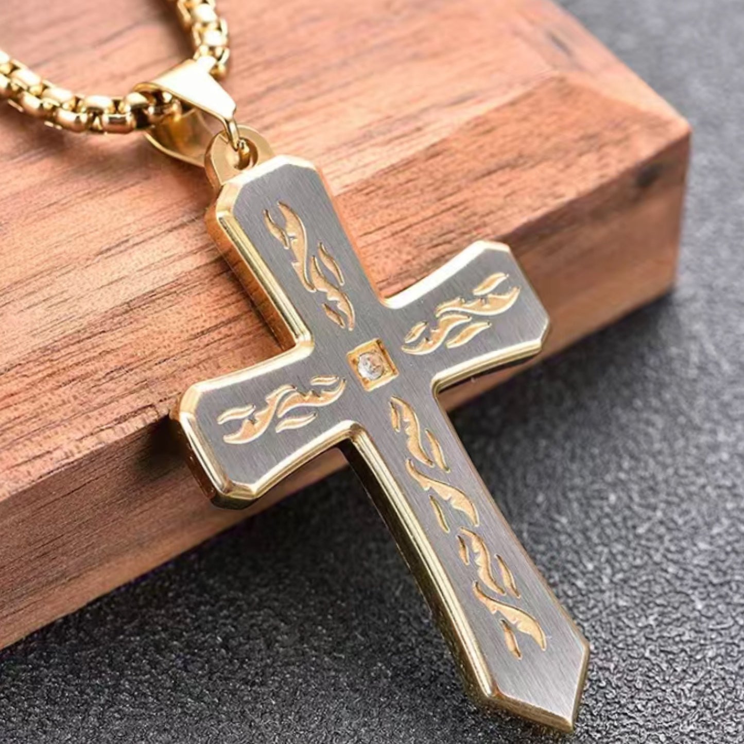 Silver & Gold CZ Cross Necklace