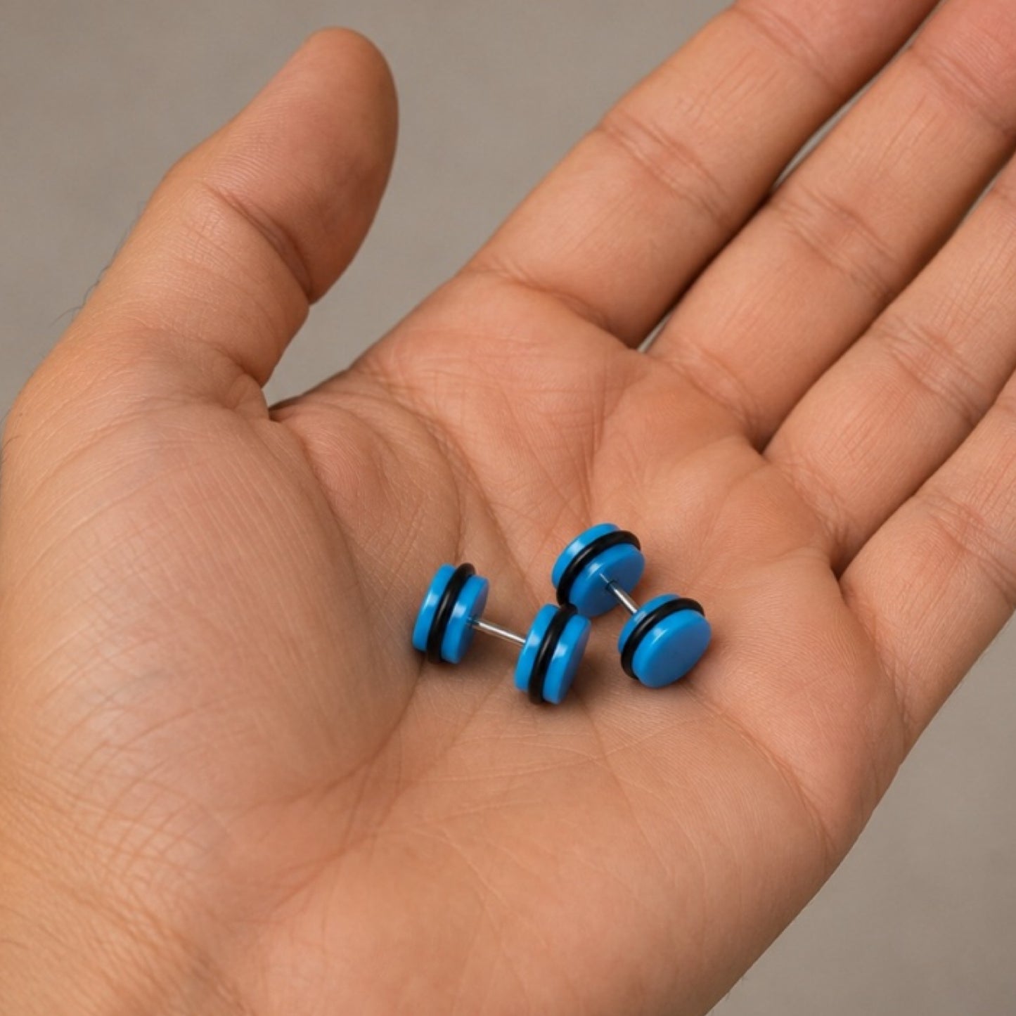 Blue Faux Gauge Fake Plug Stud Earrings – 18G 8mm