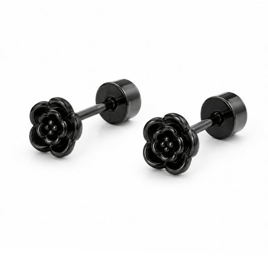 Black Rose Flat Back Stud Earrings