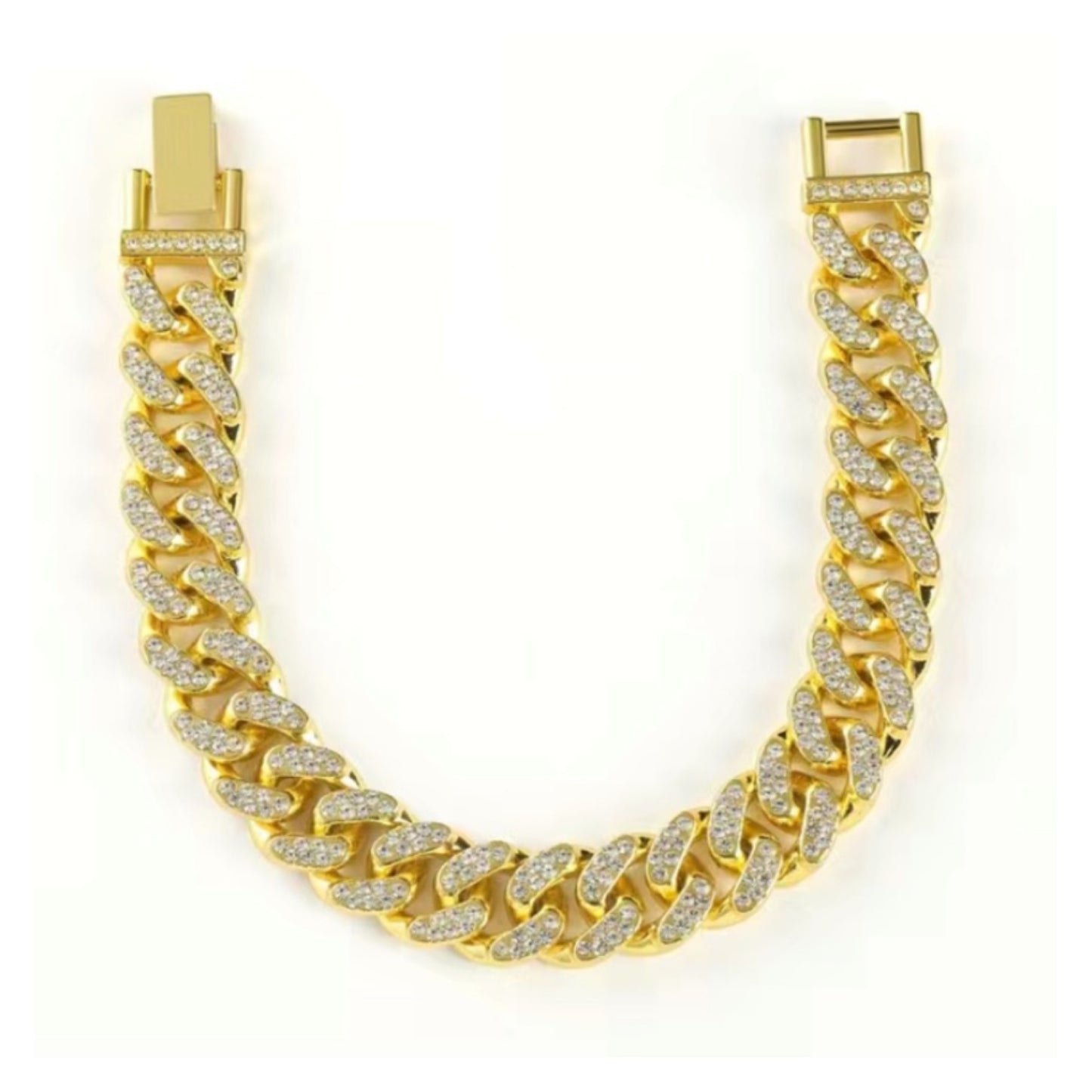 Iced Out Bling Gold Cuban Chain Hip Hop Style Bracelet