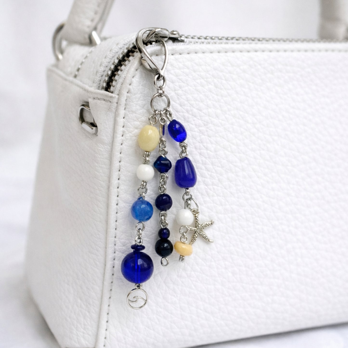 Blue Beaded Starfish & Wave Coastal Charm | Keychain Bag Charm Zipper Pull