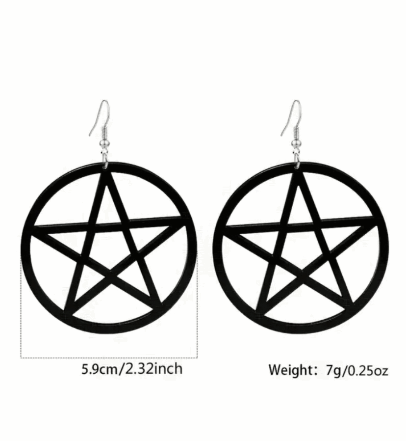 Black Dangly Pentagram Hoop Earrings