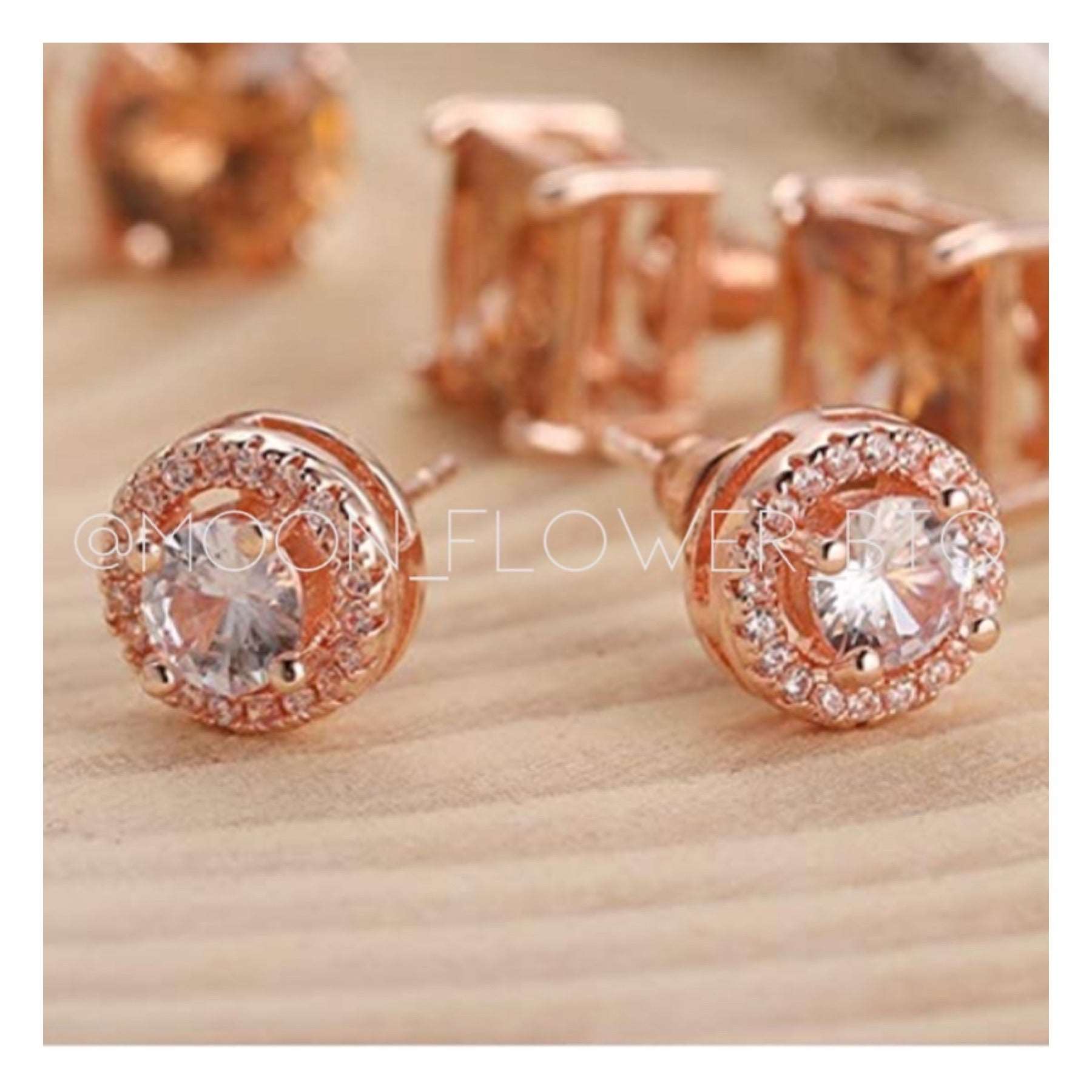 18k Rose Gold Halo Round CZ Earrings