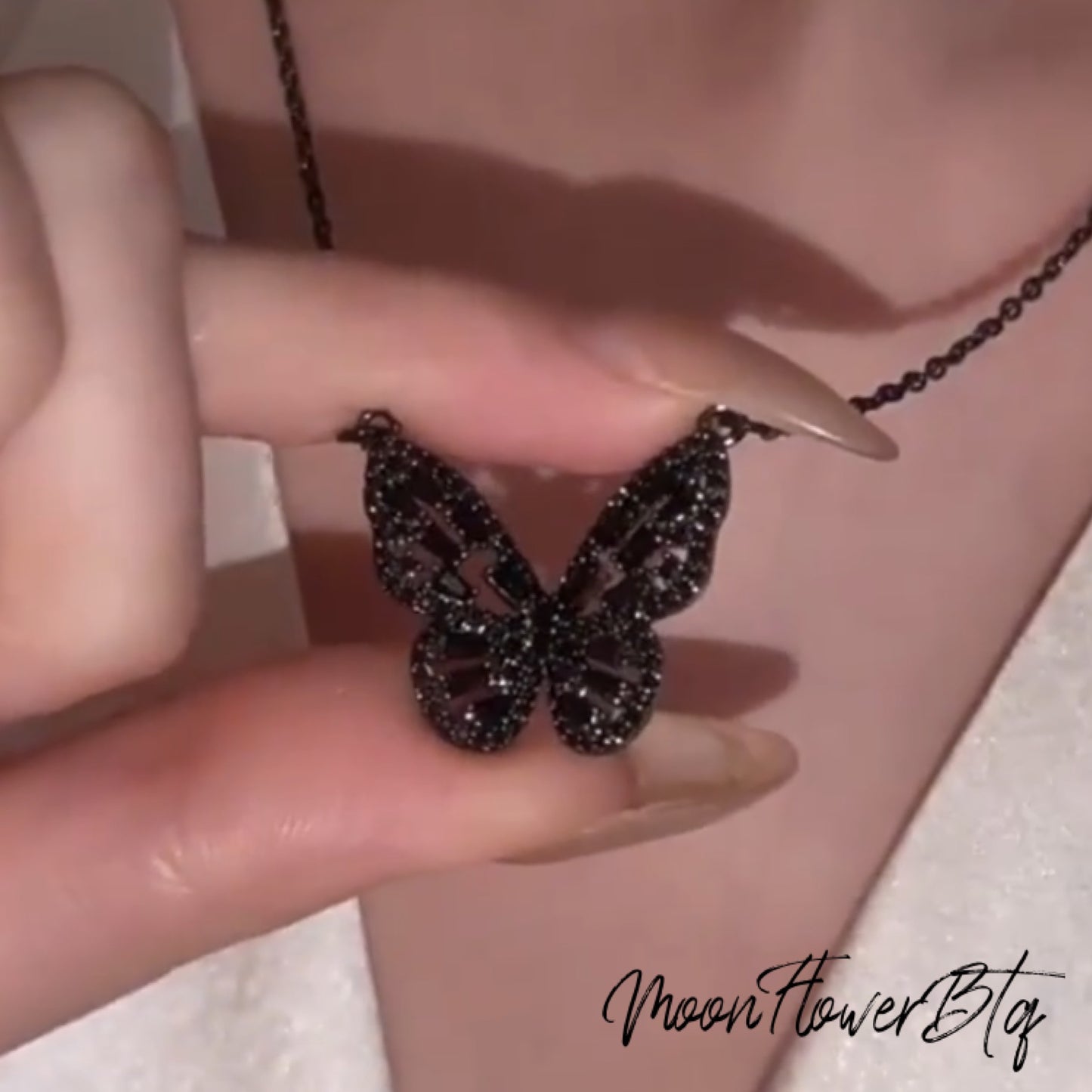 Black Rhinestone Butterfly Pendant Necklace