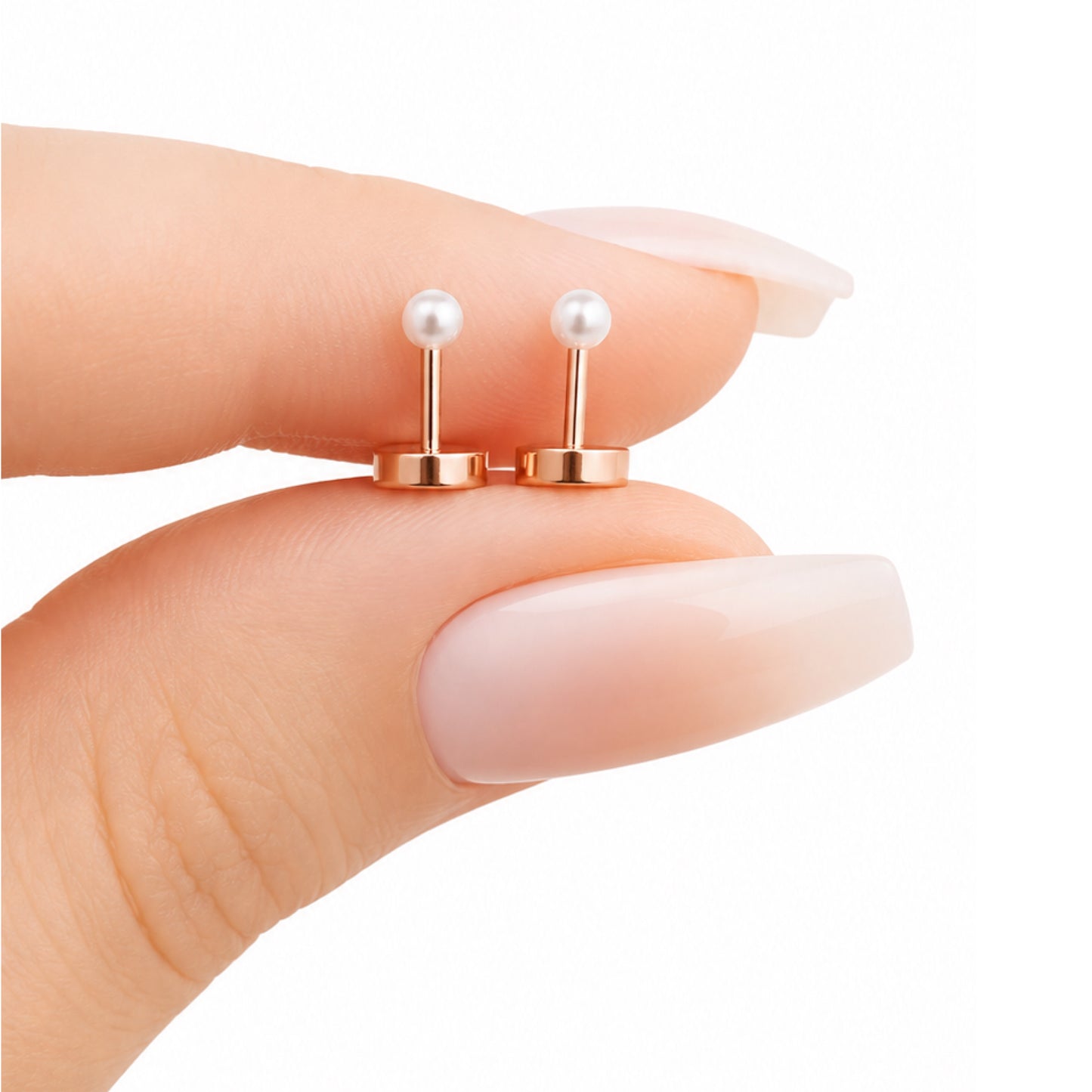 Rose Gold Pearl Flat Back Stud Earrings