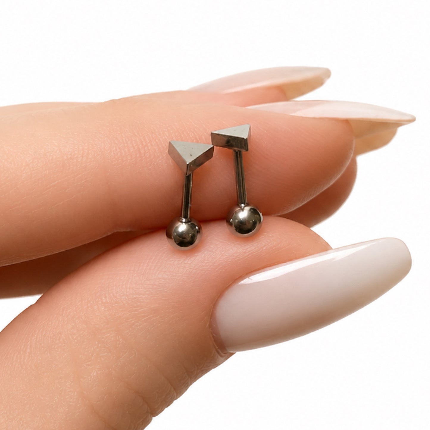 Stainless Steel Triangle Barbell Earrings - 18G